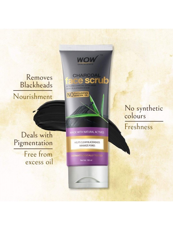 Wow Activated Charcoal Face Scrub - No Parabens & Mineral Oil 100 ml