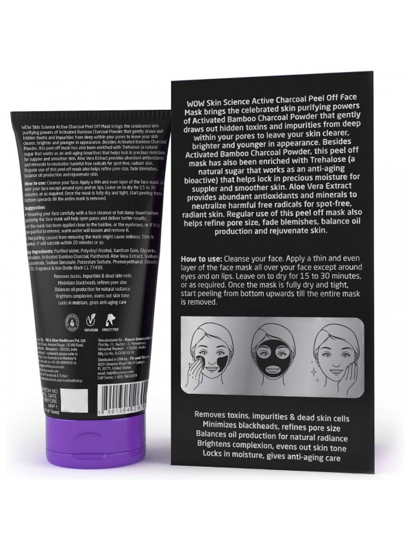Wow Activated Charcoal Face Mask - Peel Off - No Parabens & Mineral Oils 100 ml