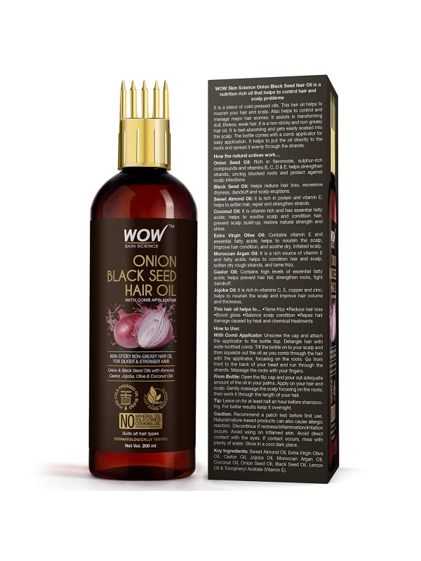 Wow Skin Science Onion Black Seed Hair Oil - With Comb Applicator - Controls Hair Fall 200 ml