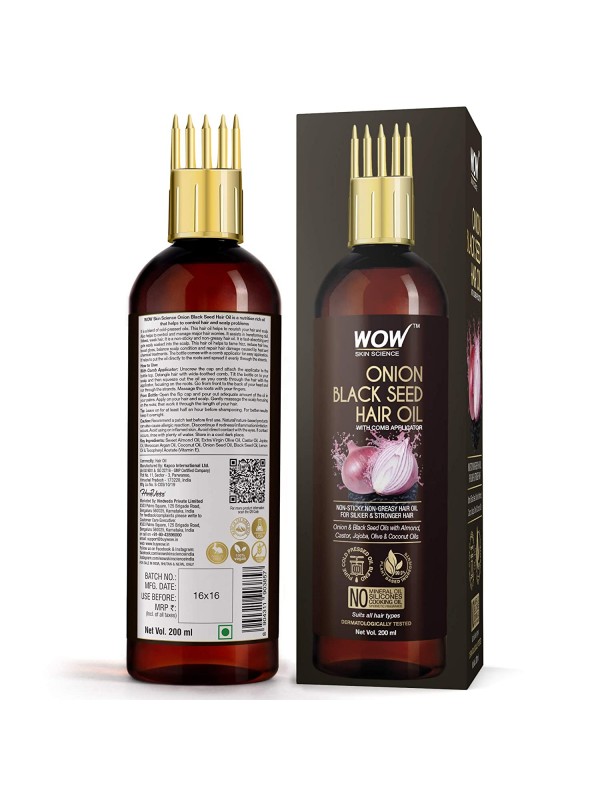 Wow Skin Science Onion Black Seed Hair Oil - With Comb Applicator - Controls Hair Fall 200 ml