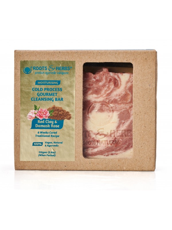 Roots & Herbs Cleansing Red Clay & Damask Rose (Cold Process Gourmet Cleansing Bar) 110 gm