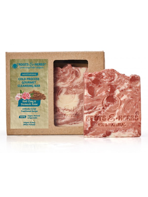 Roots & Herbs Cleansing Red Clay & Damask Rose (Cold Process Gourmet Cleansing Bar) 110 gm