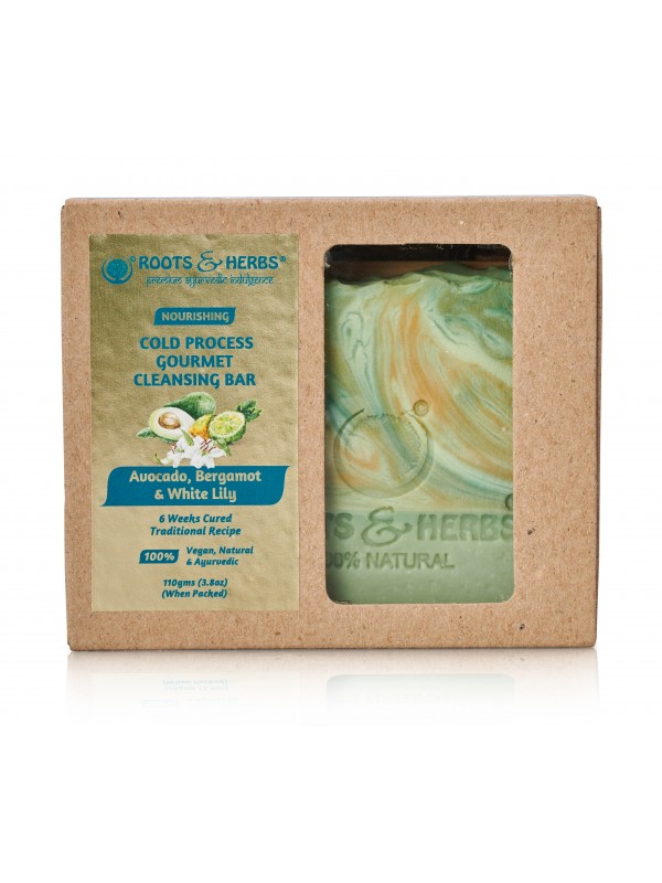 Roots & Herbs Nourishing Avocado, Bergamot & White Lily (Cold Process Gourmet Cleansing Bar) 110 gm