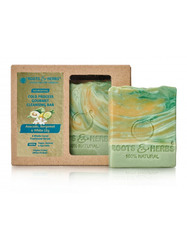 Roots & Herbs Nourishing Avocado, Bergamot & White Lily (Cold Process Gourmet Cleansing Bar) 110 gm